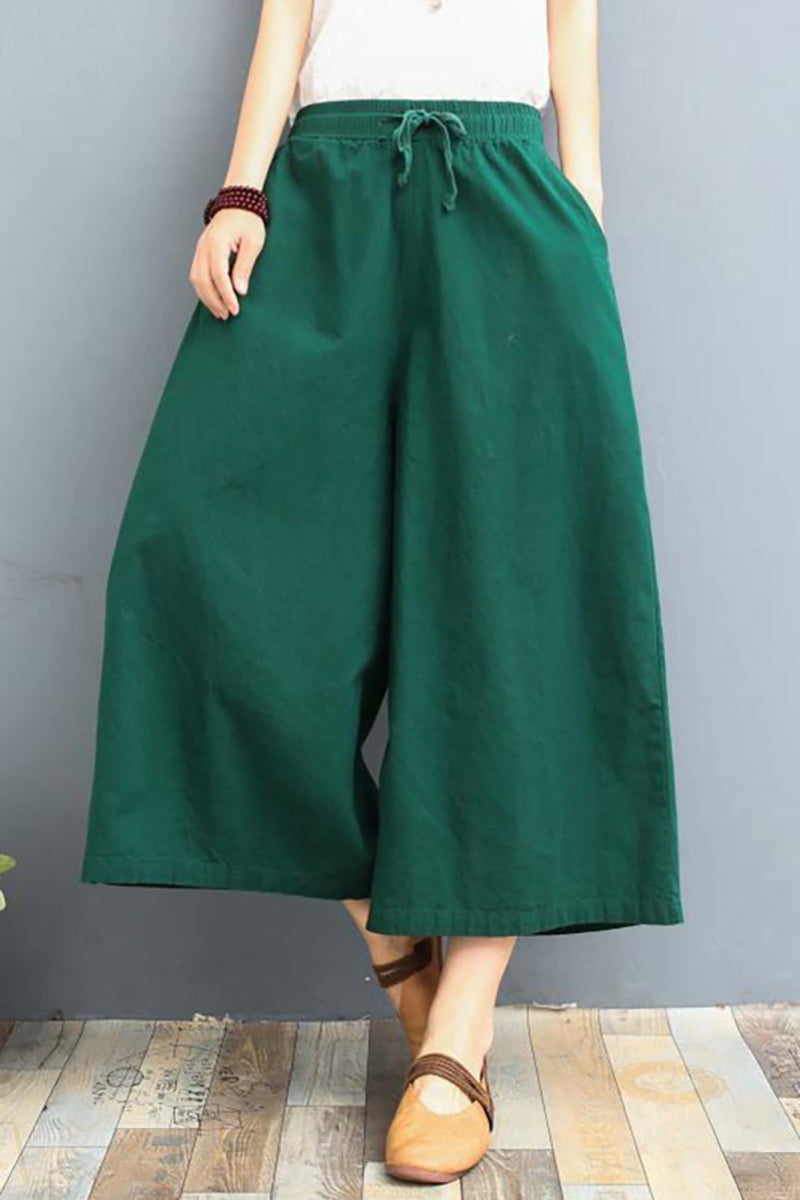 Wide Leg Drawstring Pocket Casual Linen Pants