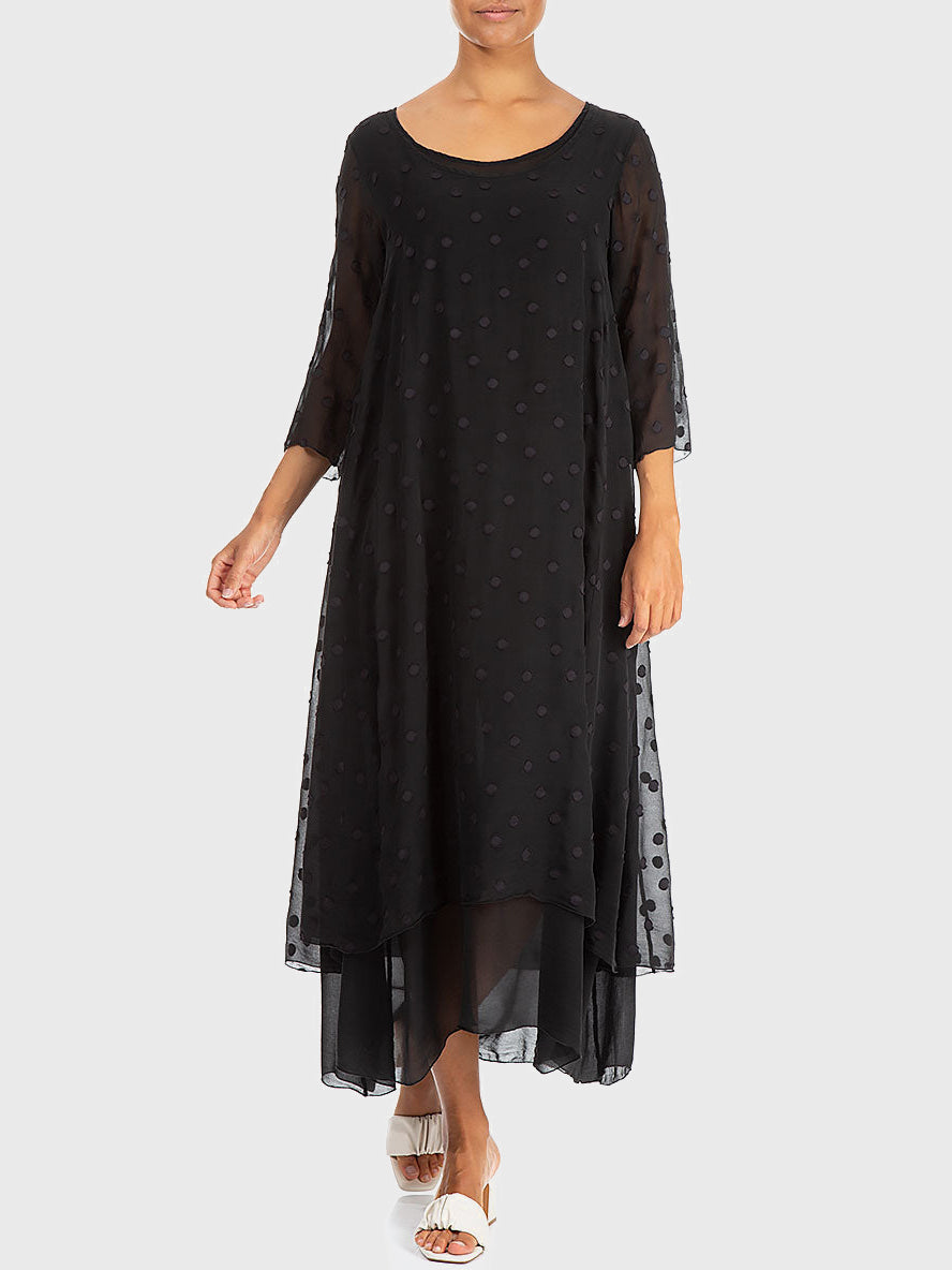 Layered Polka Dot Black Mesh Dress