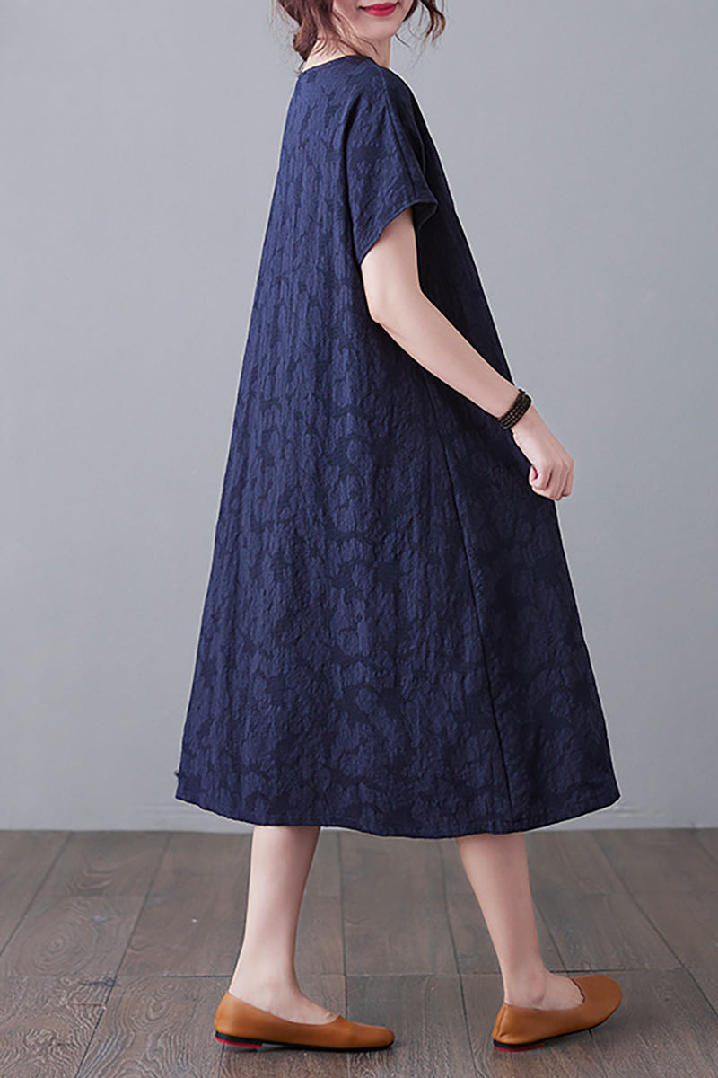 Round Neck Short Sleeve Linen Midi Dress