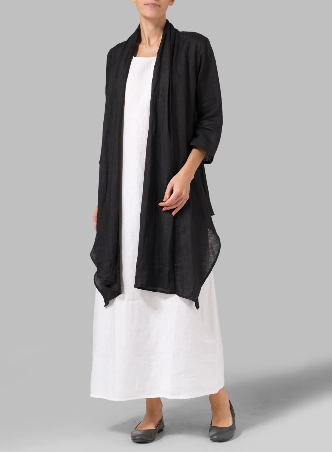Womens Cotton Linen Long Shawl Collar Jacket