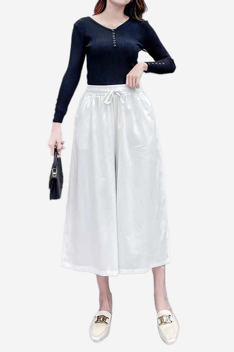 Wide Leg Drawstring Pocket Casual Linen Pants