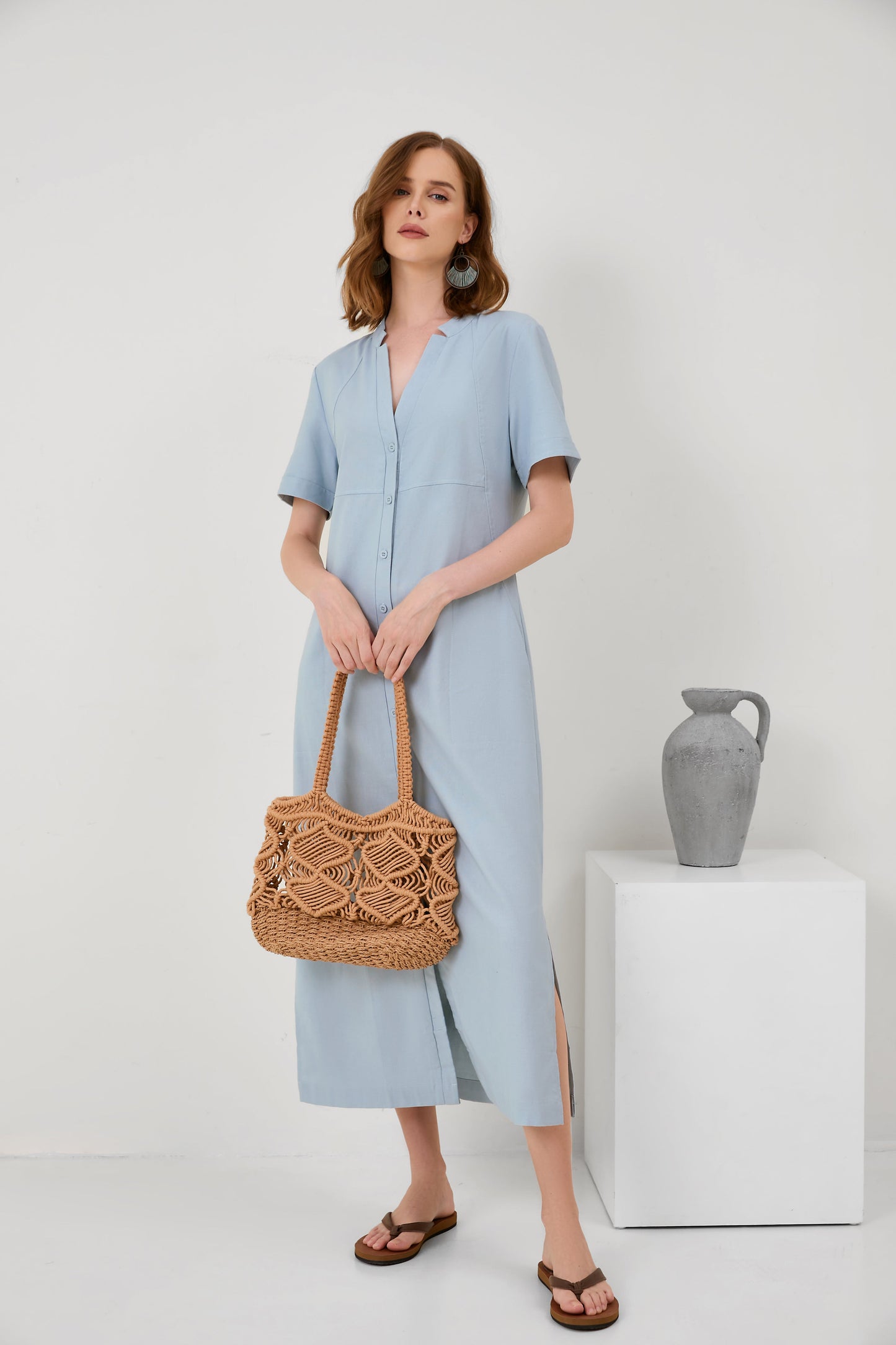 Cotton Linen Sleeveless Midi Dress