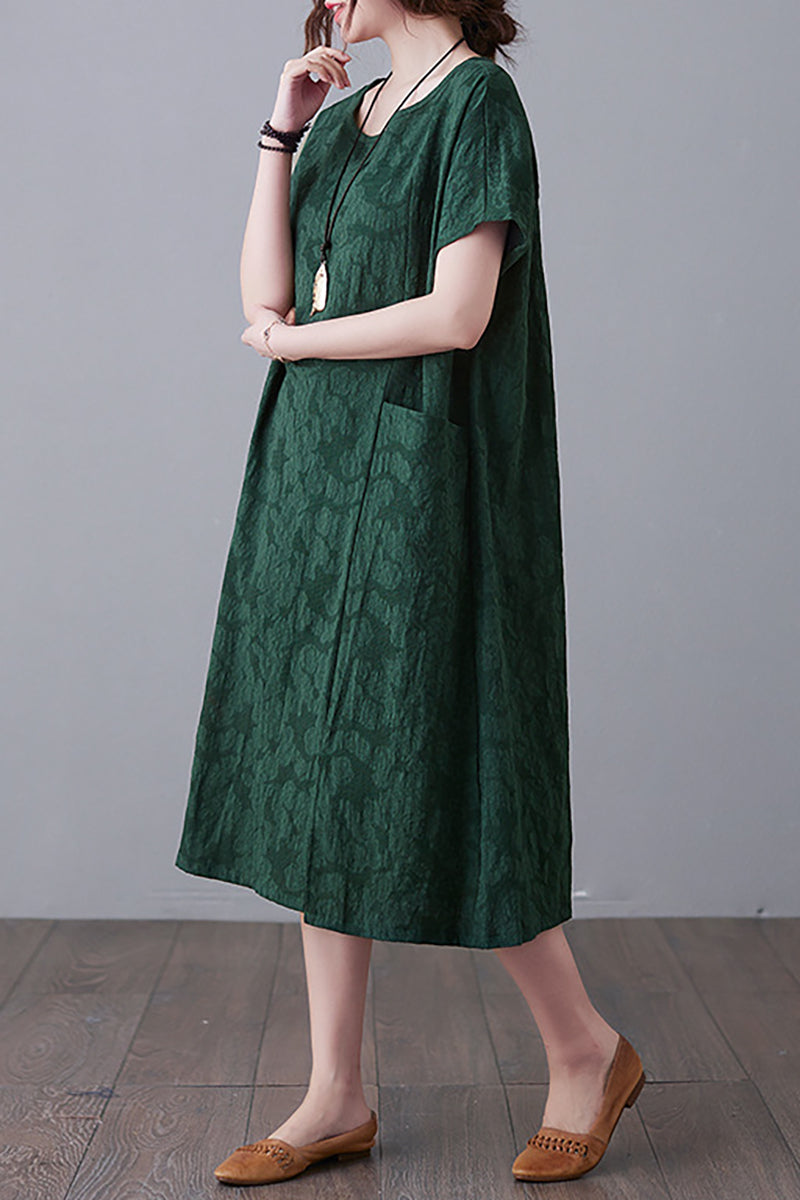 Round Neck Short Sleeve Linen Midi Dress