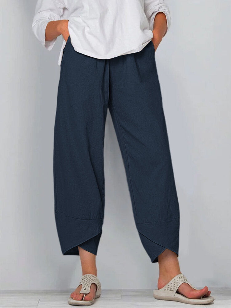 Womens Solid Color Simple Loose Casual Ankle pants