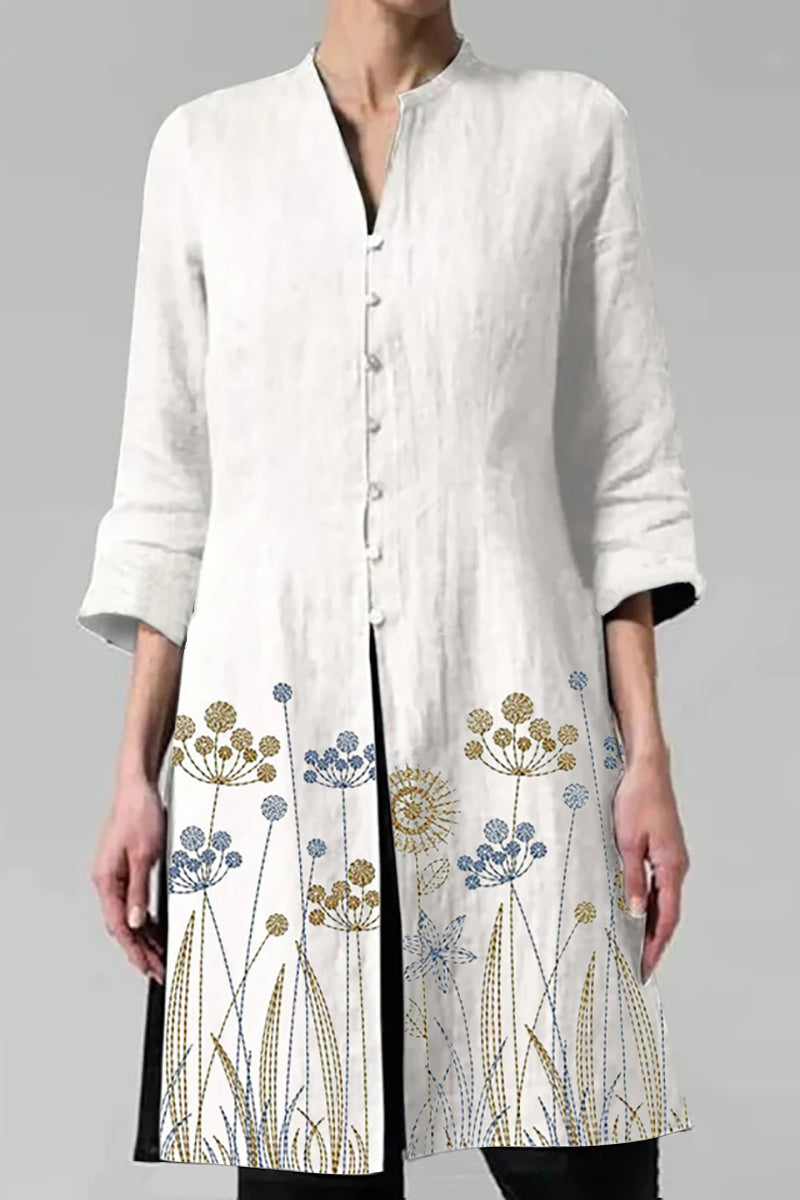 V Neck Button Vp Three Quarter Sleeve Print Casual Shirt Cardigan