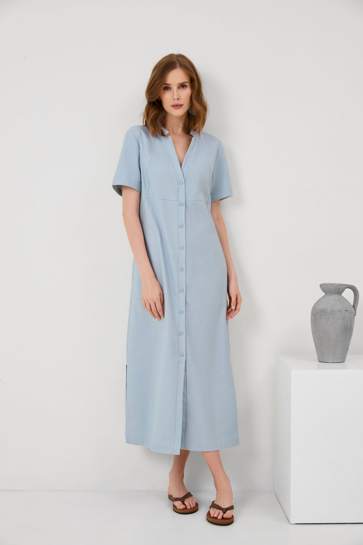 Cotton Linen Sleeveless Midi Dress
