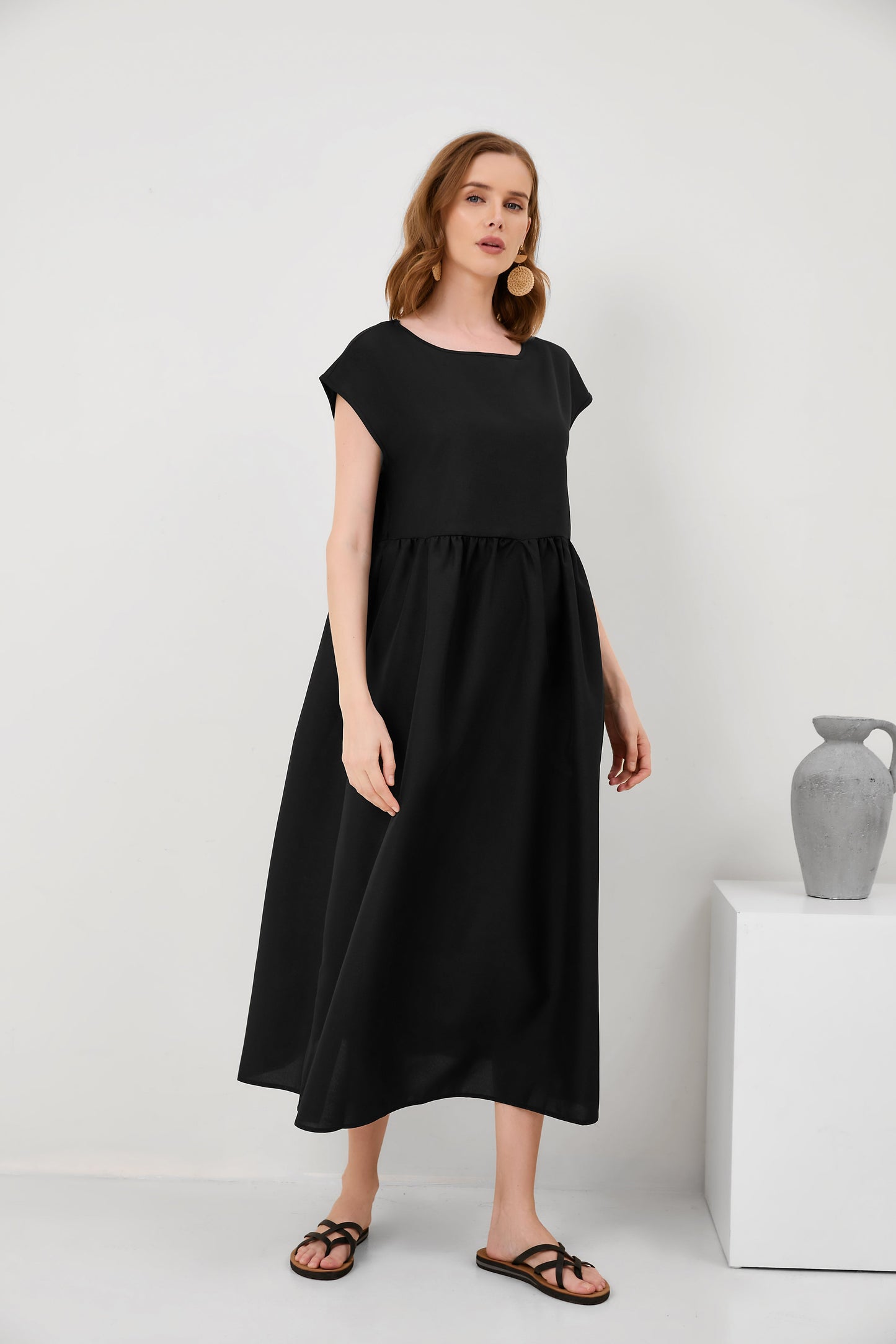 Solid Color Sleeveless Loose Cotton Linen Pocket Dress