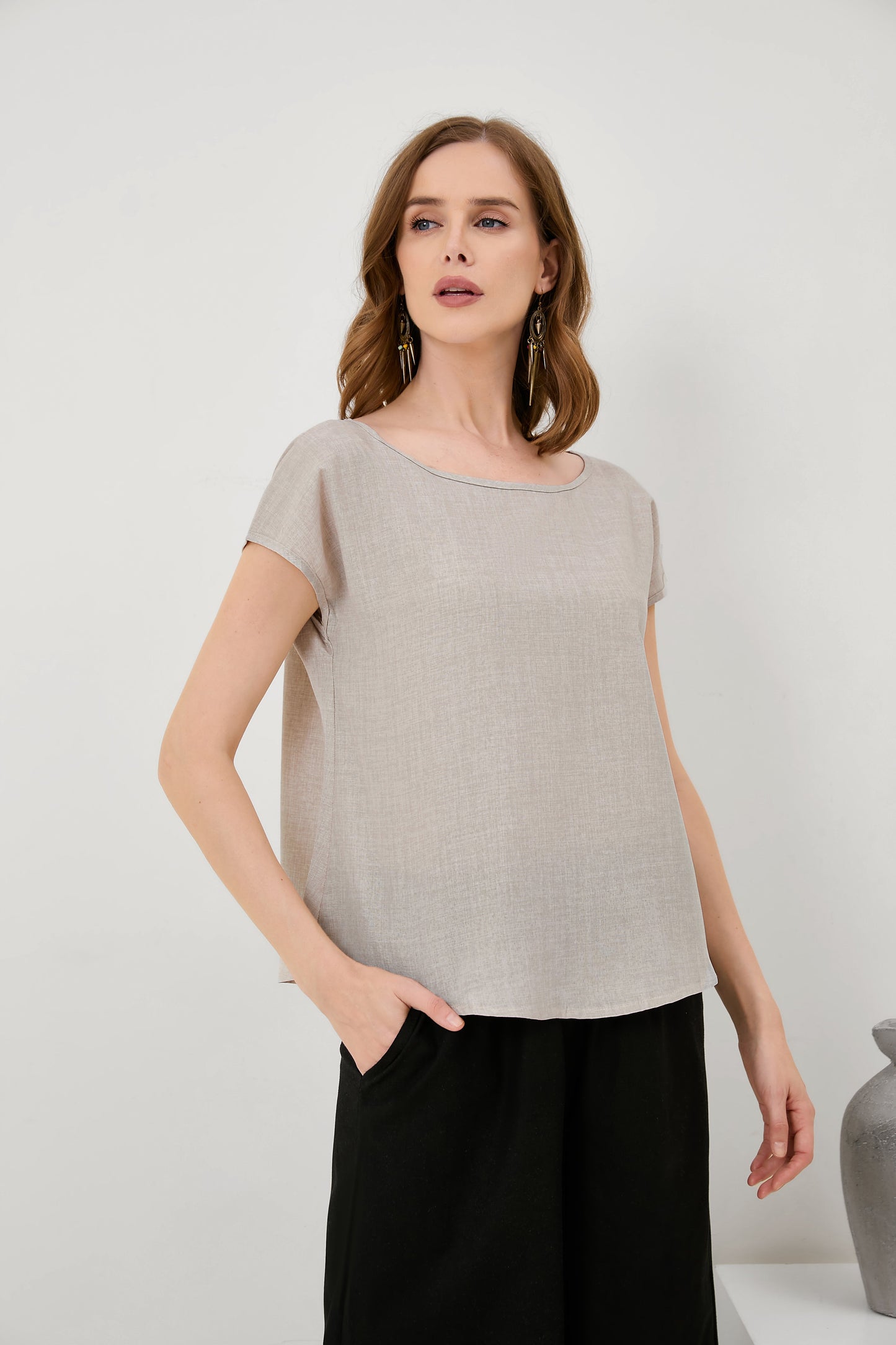 Cotton-Linen Minimalist Cut Thin T-Shirt