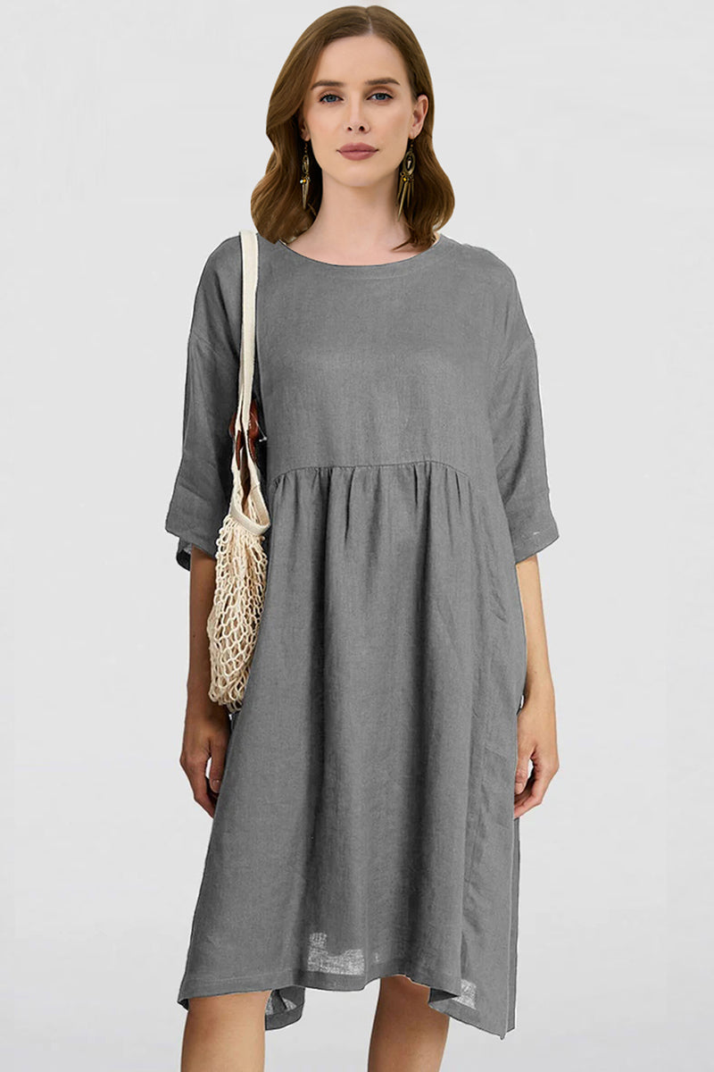 Cotton And Linen A-Line Midi Dress