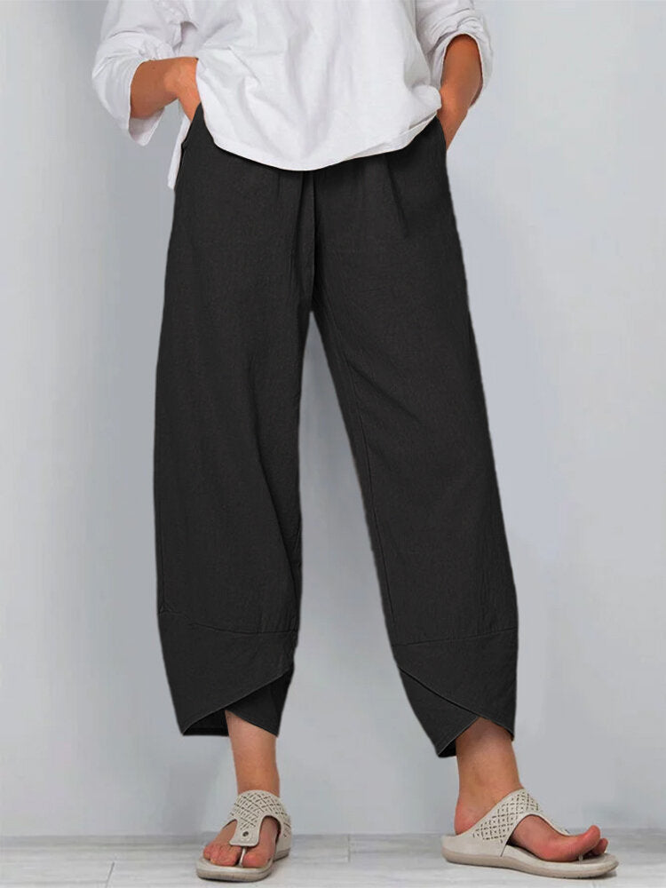 Womens Solid Color Simple Loose Casual Ankle pants