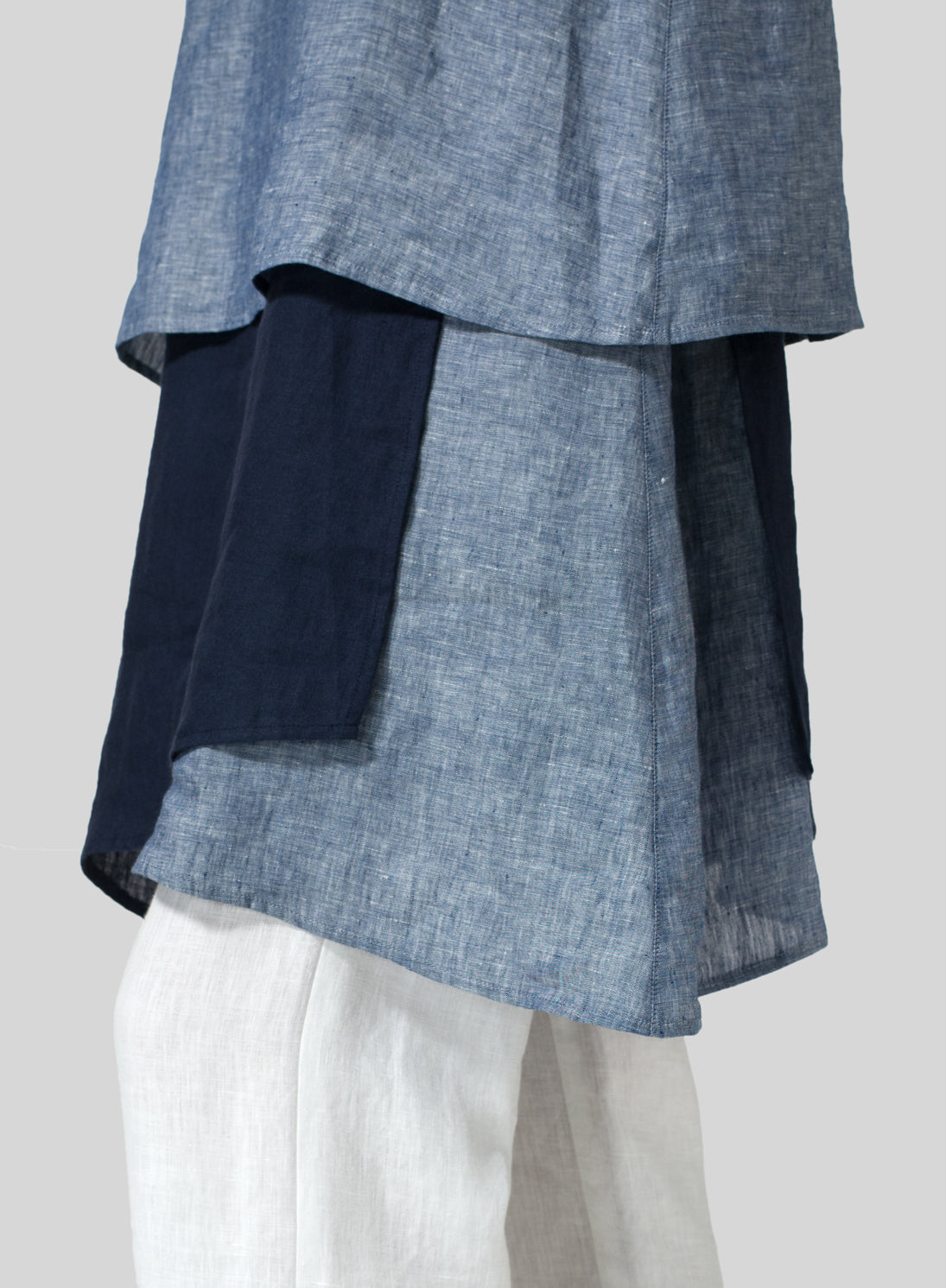 Womens Cotton Linen Irregular Multilayer Breathable Colorblock Shirt