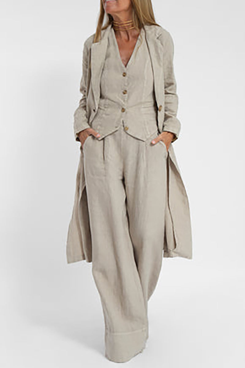 Pocket Wide Leg Pleated Linen Beige Pants Pre Order