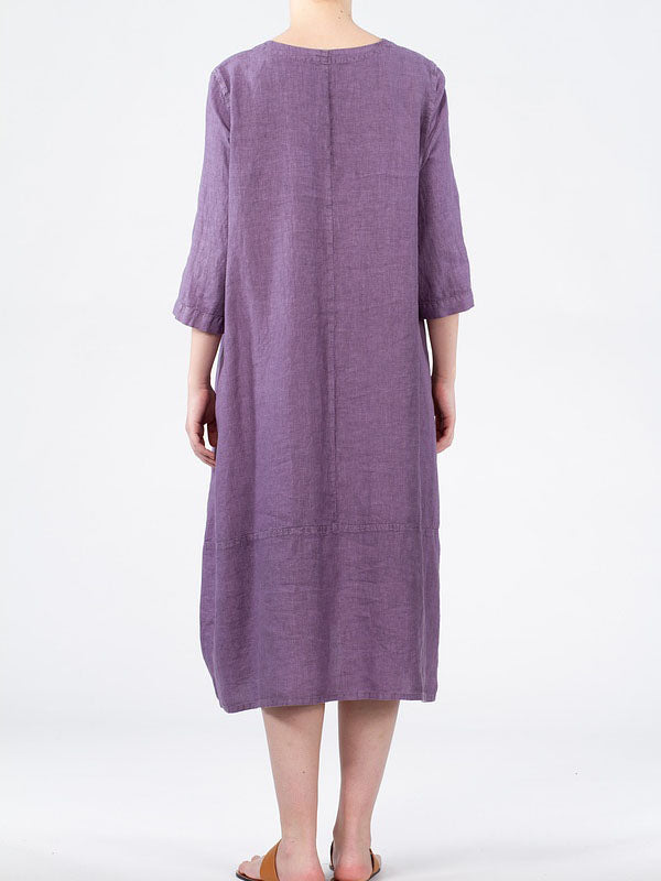 womens Purple Loose Slim Cotton Linen Dress