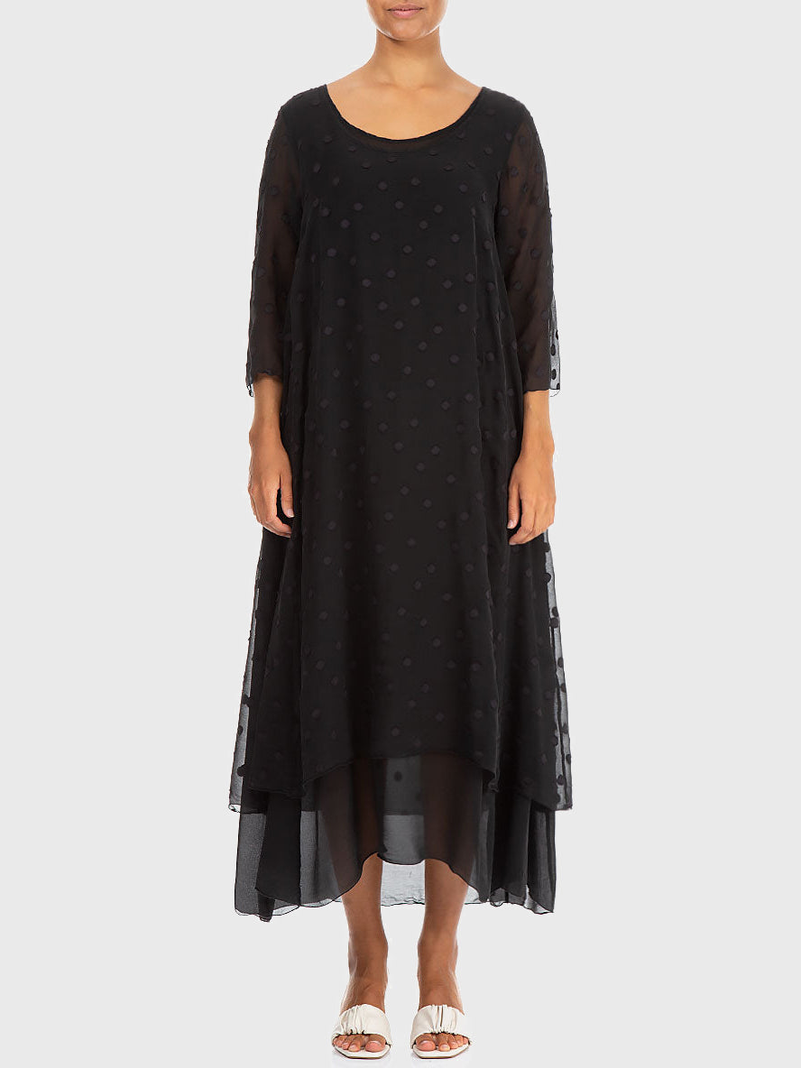 Layered Polka Dot Black Mesh Dress