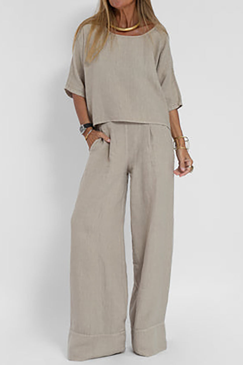 Pocket Wide Leg Pleated Linen Beige Pants Pre Order