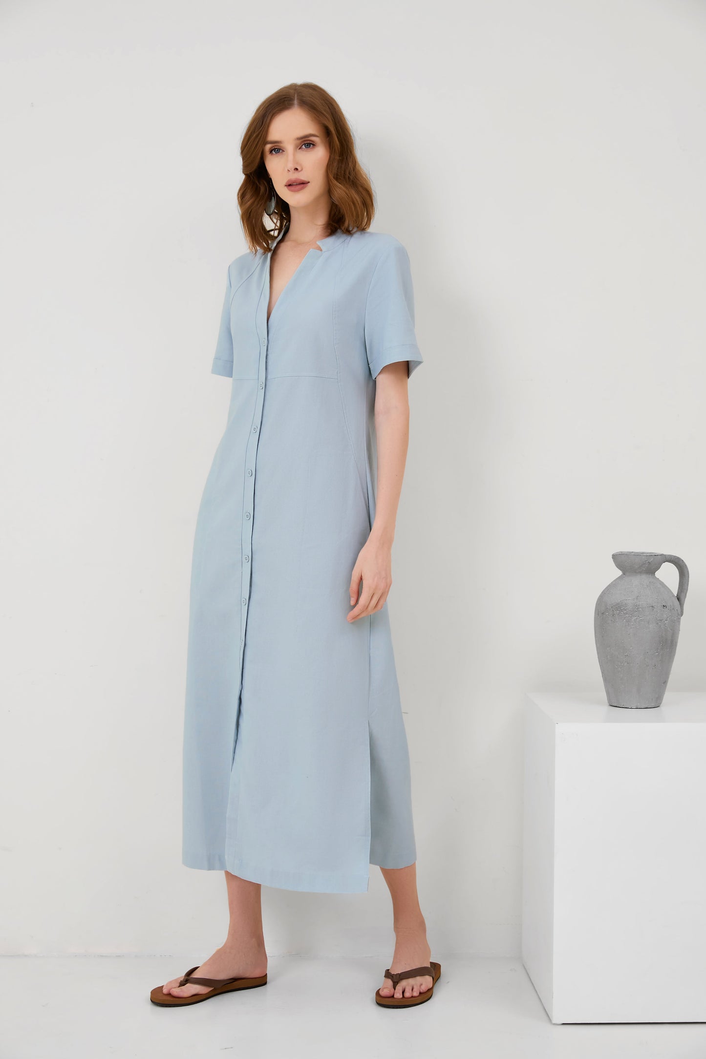 Cotton Linen Sleeveless Midi Dress