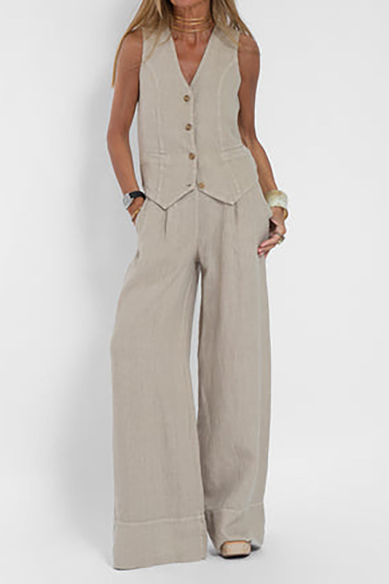 Pocket Wide Leg Pleated Linen Beige Pants Pre Order