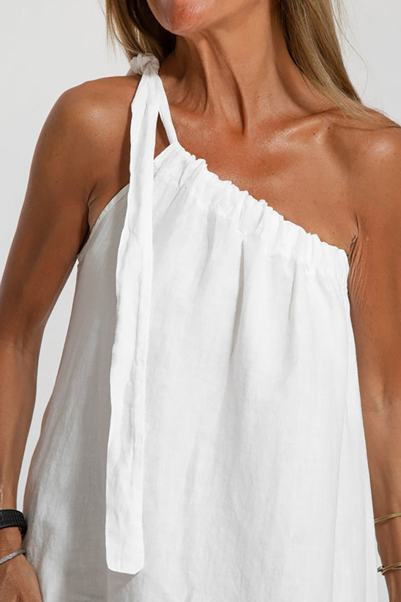 Sash Cami Boat Neck Slit Linen White Maxi Dress Pre Order