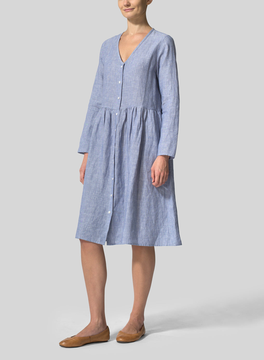 Womens Cotton Linen Cardigan Slim Dress