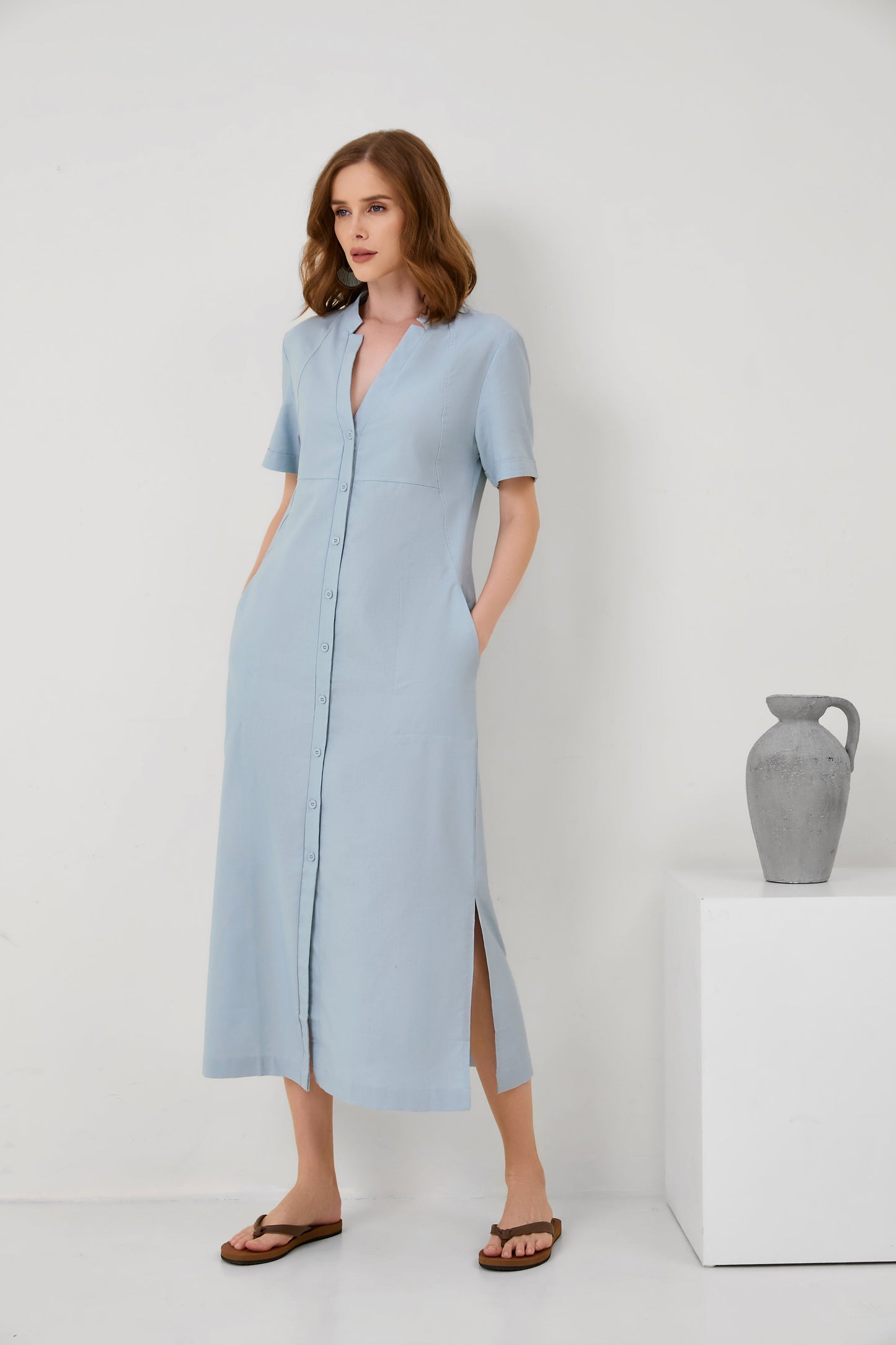 Cotton Linen Sleeveless Midi Dress