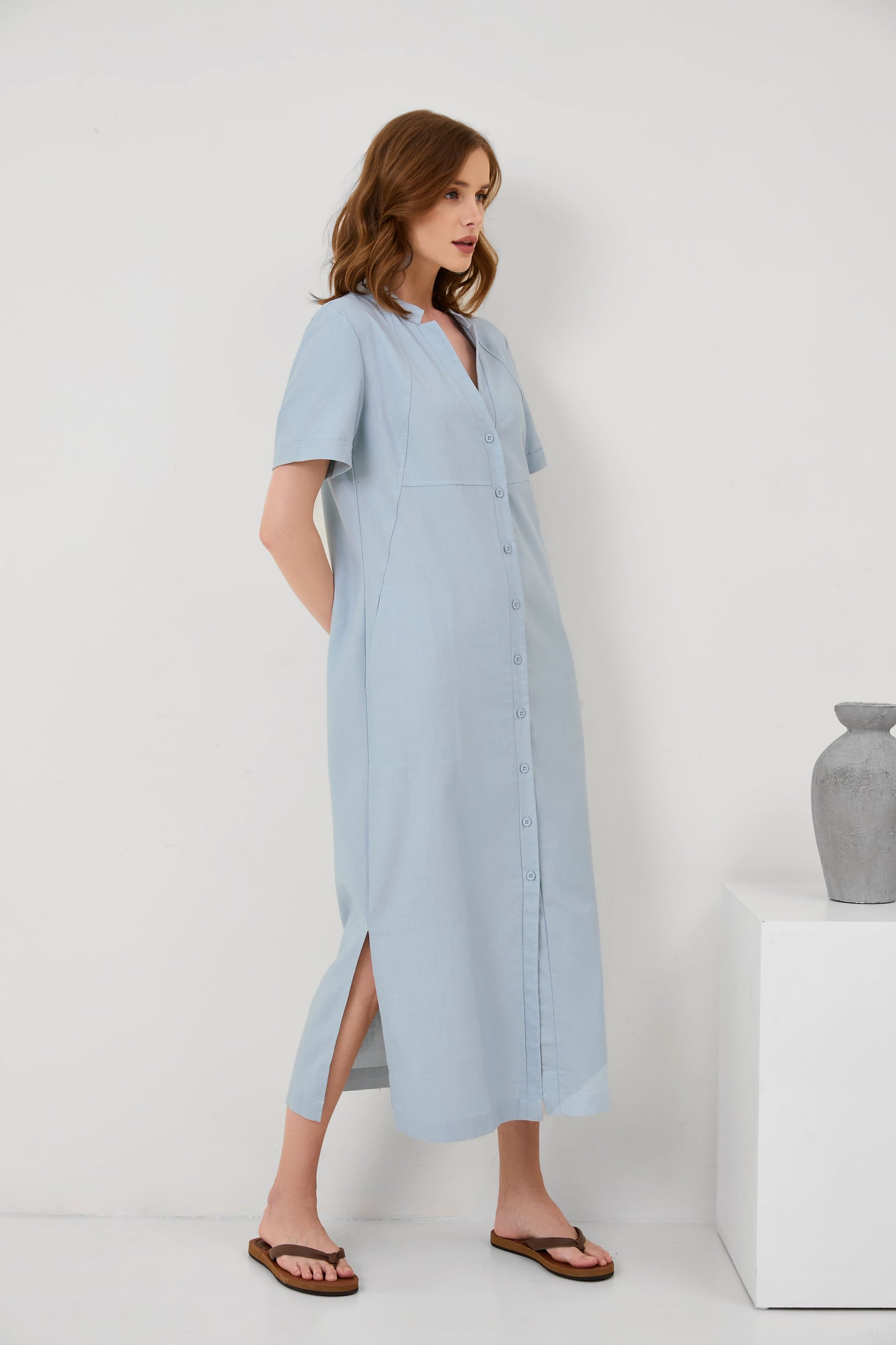 Cotton Linen Sleeveless Midi Dress