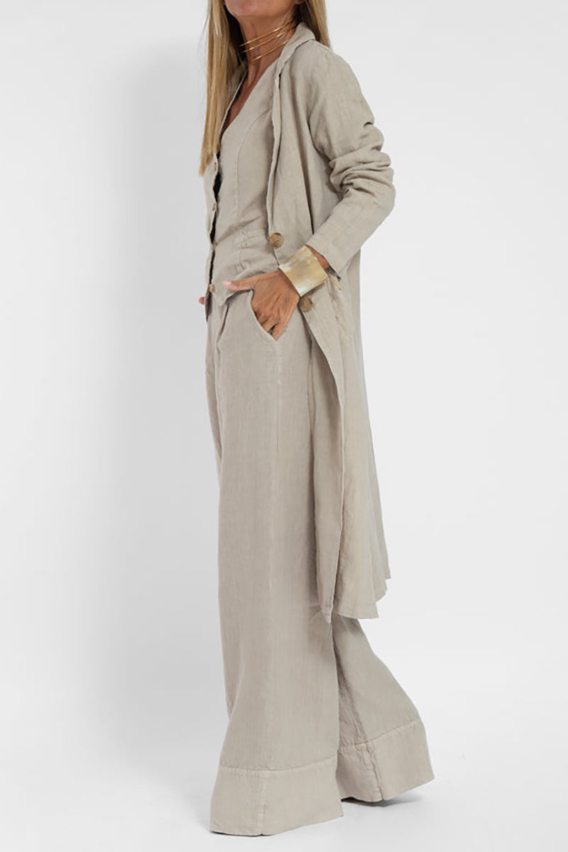 Pocket Wide Leg Pleated Linen Beige Pants Pre Order