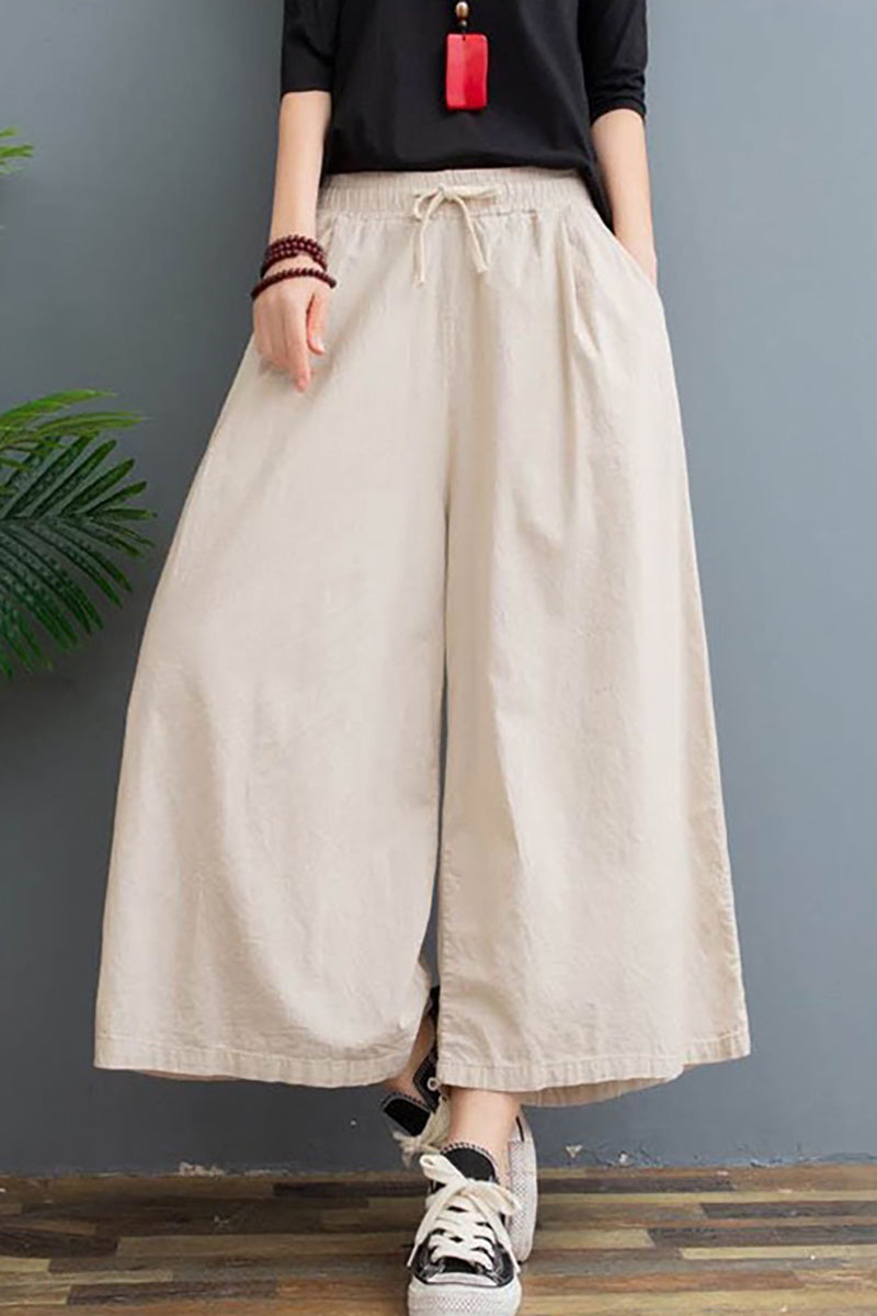 Wide Leg Drawstring Pocket Casual Linen Pants