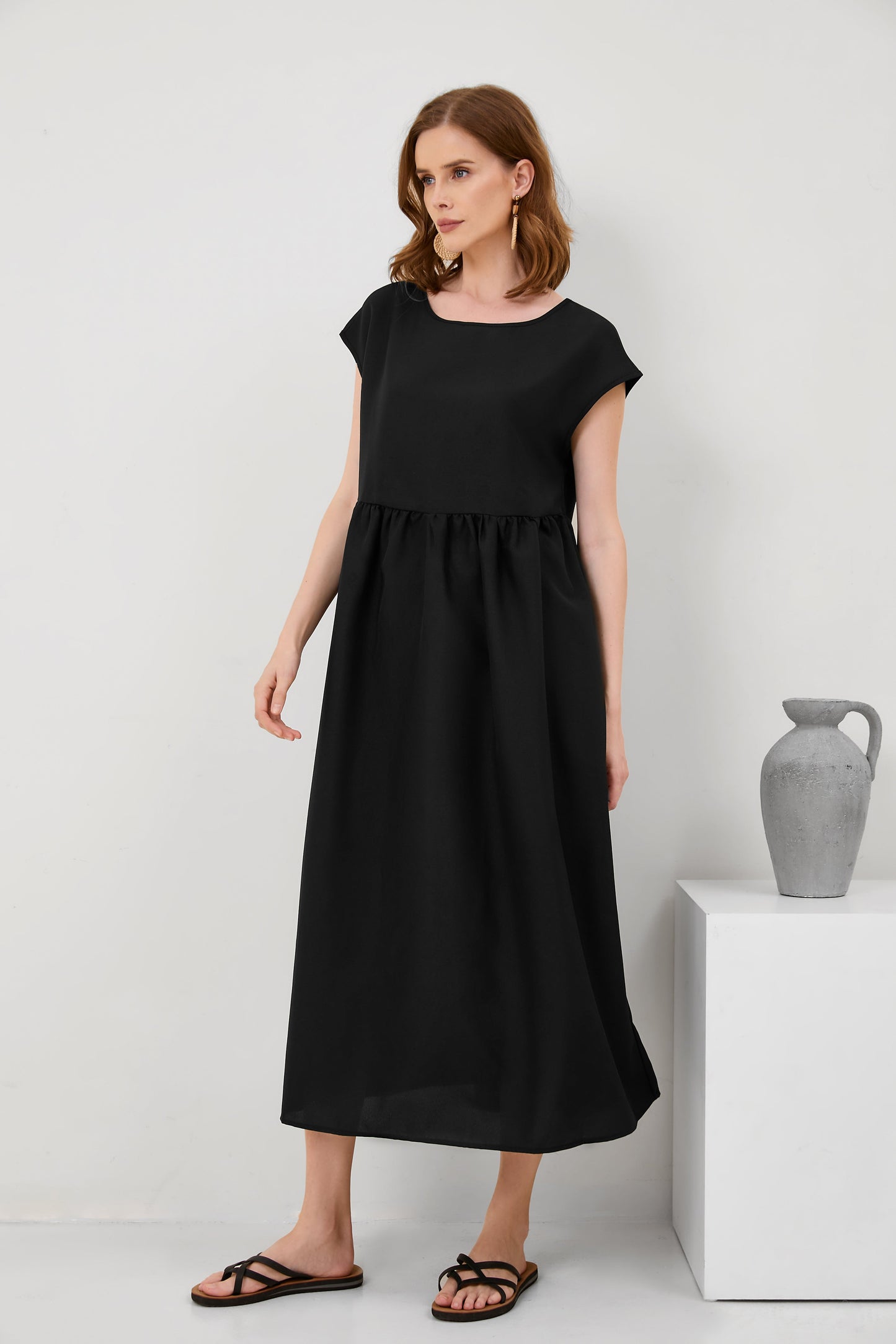 Solid Color Sleeveless Loose Cotton Linen Pocket Dress
