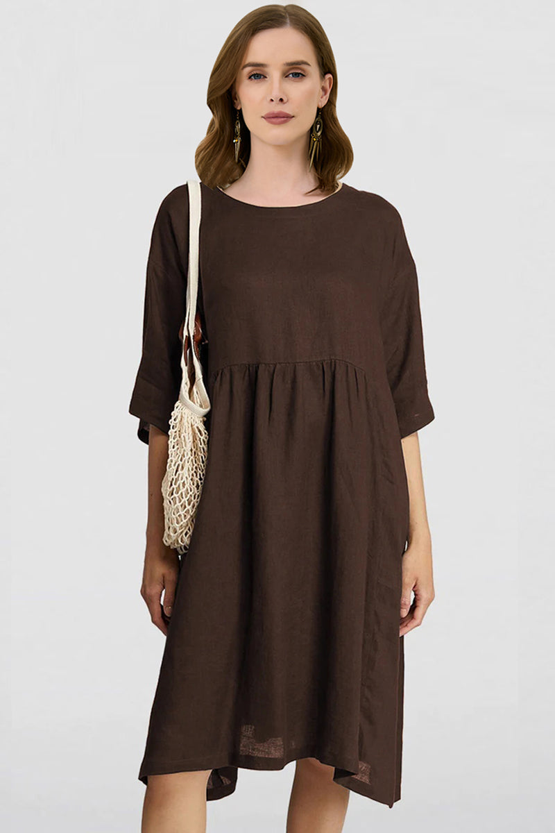 Cotton And Linen A-Line Midi Dress