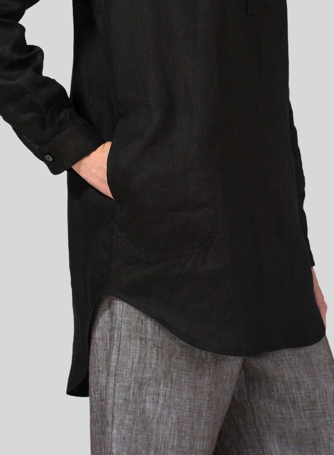 Womens Linen Classic Collar Half Button-Up Shirt