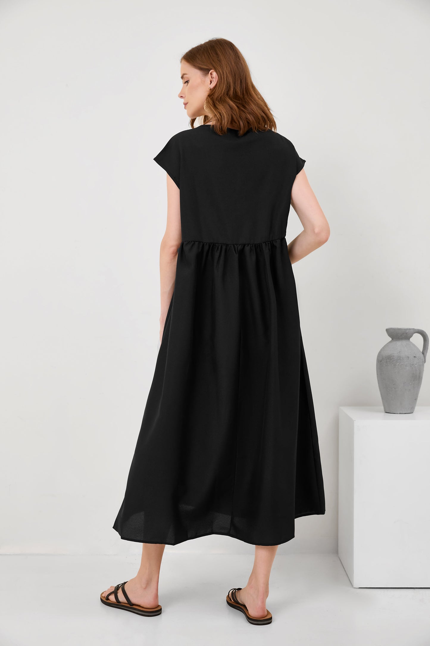 Solid Color Sleeveless Loose Cotton Linen Pocket Dress