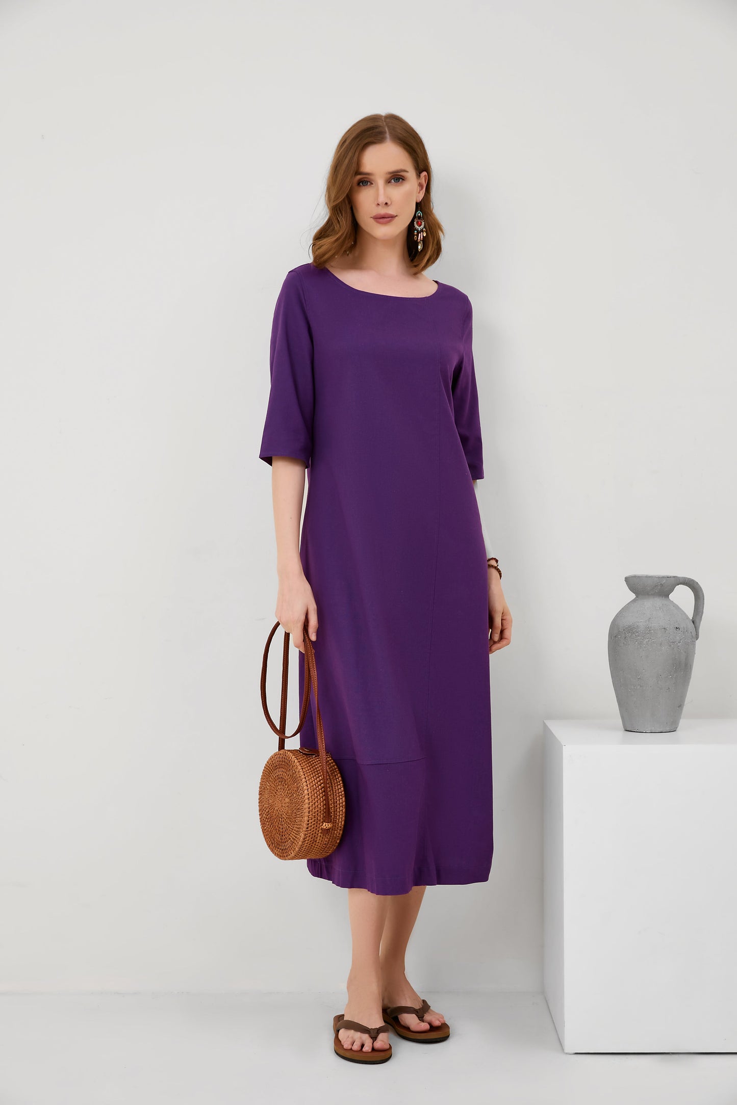 Crew Neck Women Plus Size Dresses Daytime Solid Dresses