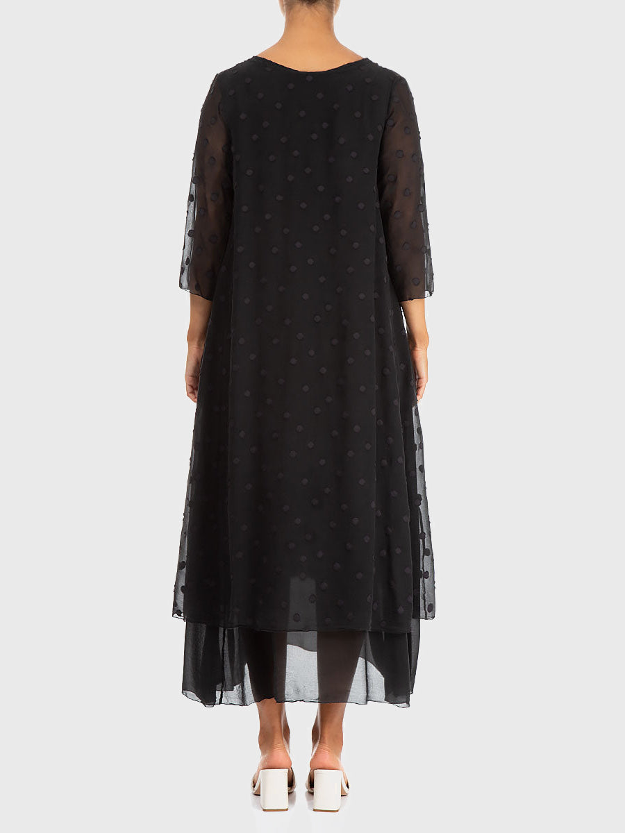 Layered Polka Dot Black Mesh Dress