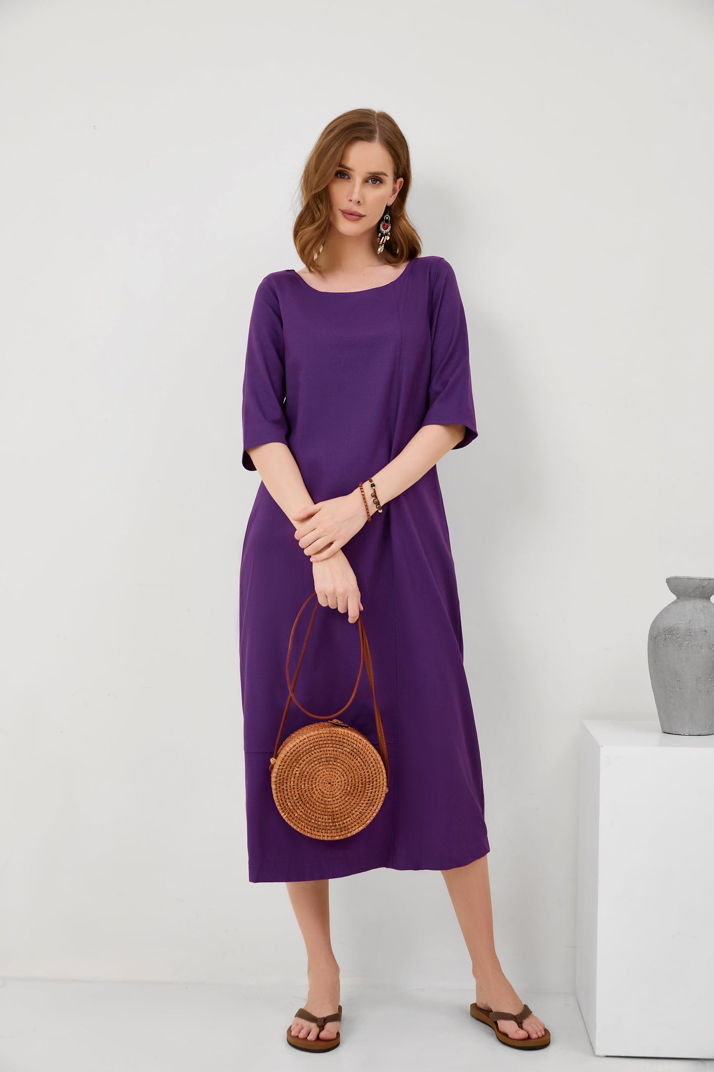 Crew Neck Women Plus Size Dresses Daytime Solid Dresses