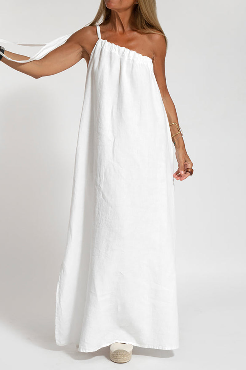 Sash Cami Boat Neck Slit Linen White Maxi Dress Pre Order