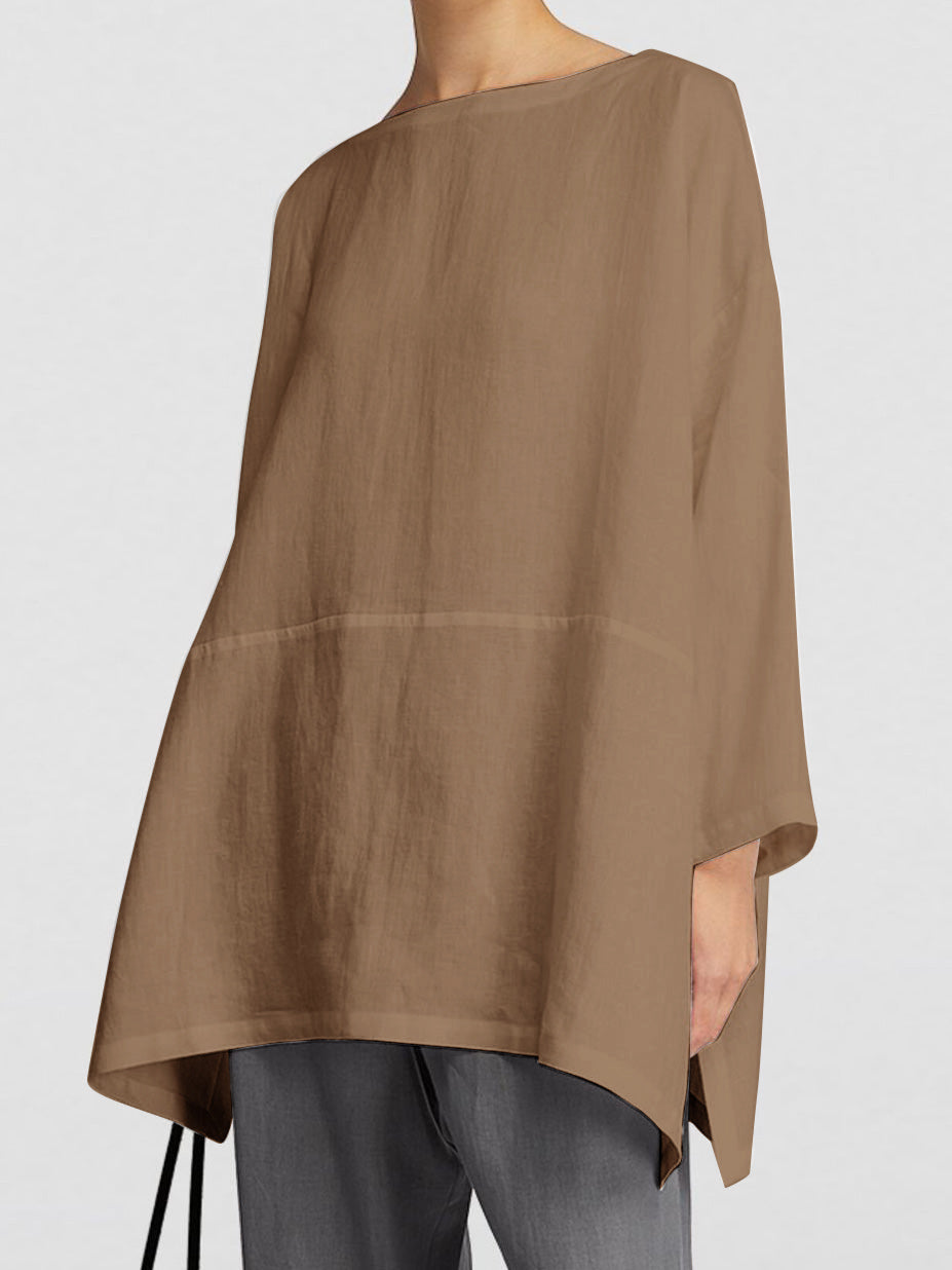 Cotton And Linen Boat Neck Shirt