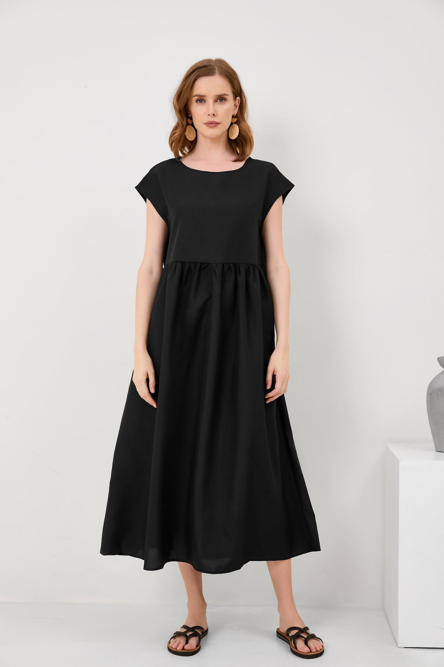 Solid Color Sleeveless Loose Cotton Linen Pocket Dress