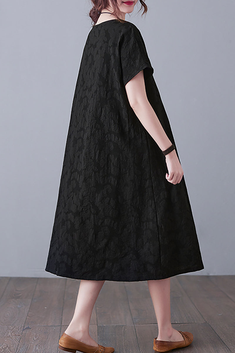 Round Neck Short Sleeve Linen Midi Dress