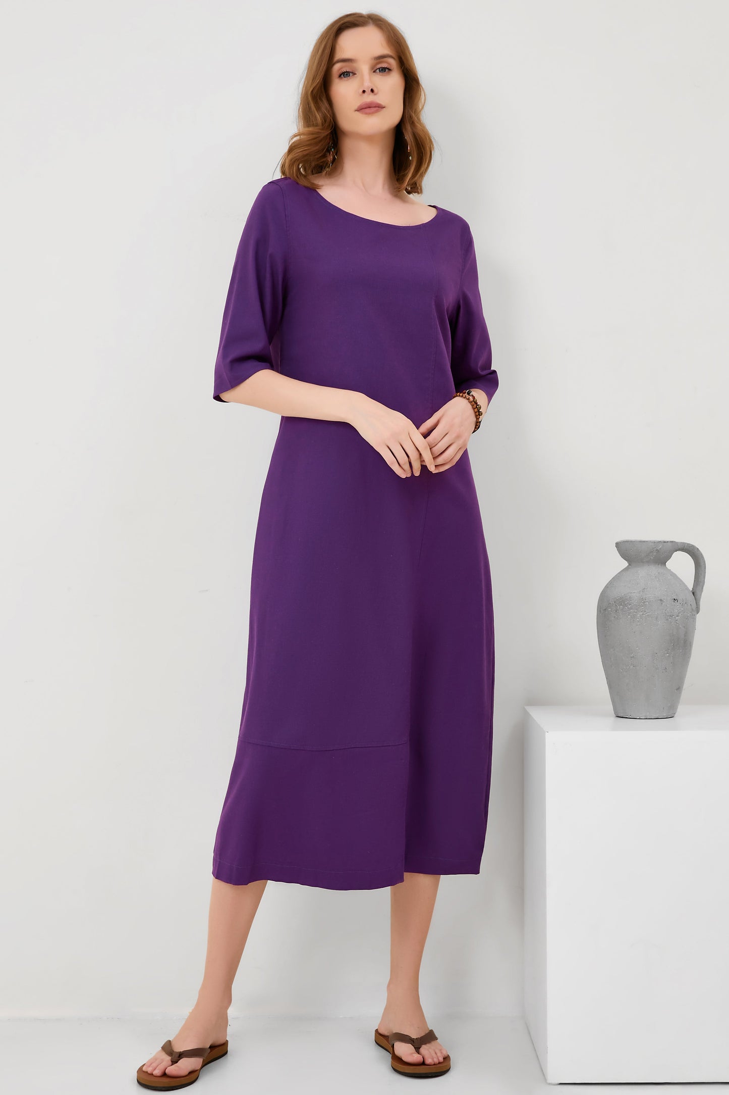 Crew Neck Women Plus Size Dresses Daytime Solid Dresses
