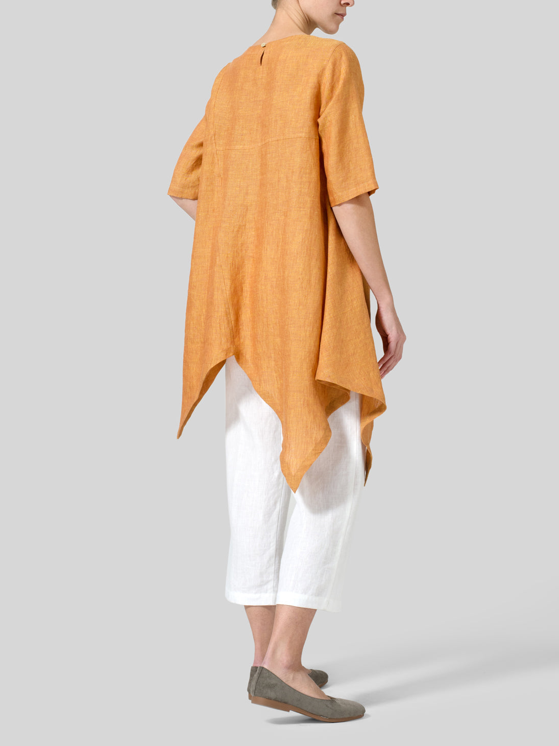 Womens Fashion orange Cotton Linen Asymmetric Long Shirt