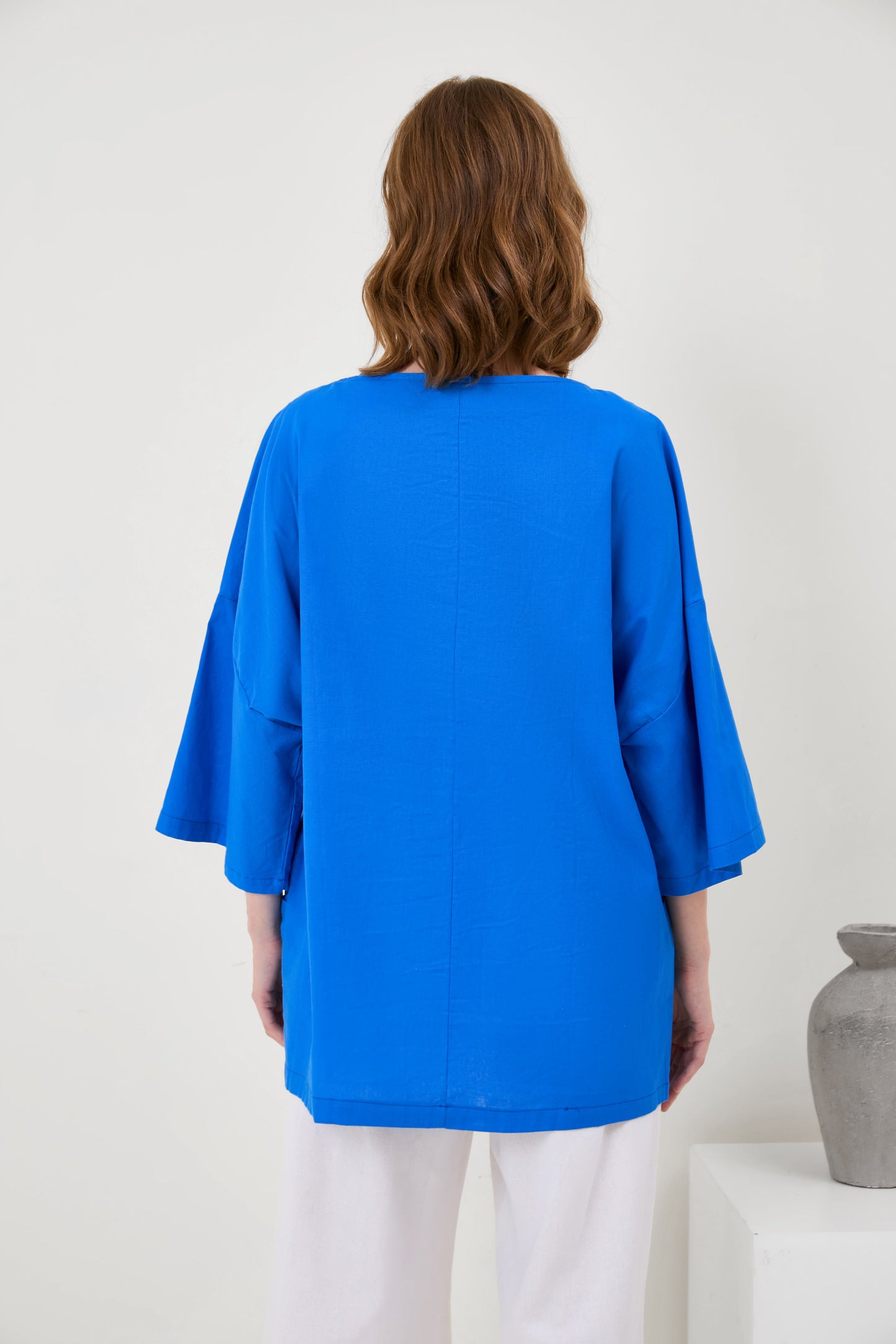 Cotton-Linen V-Neck Hem Slit Top