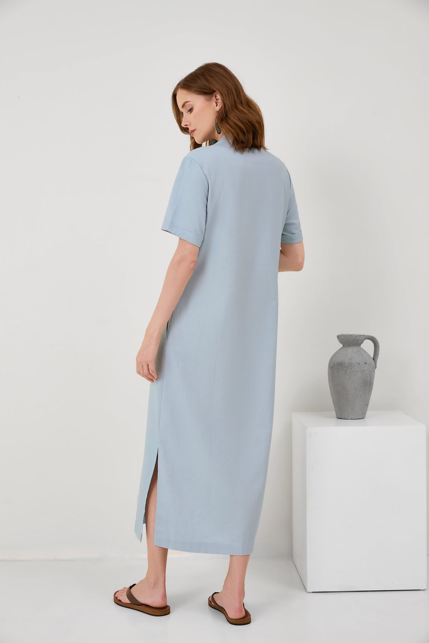 Cotton Linen Sleeveless Midi Dress