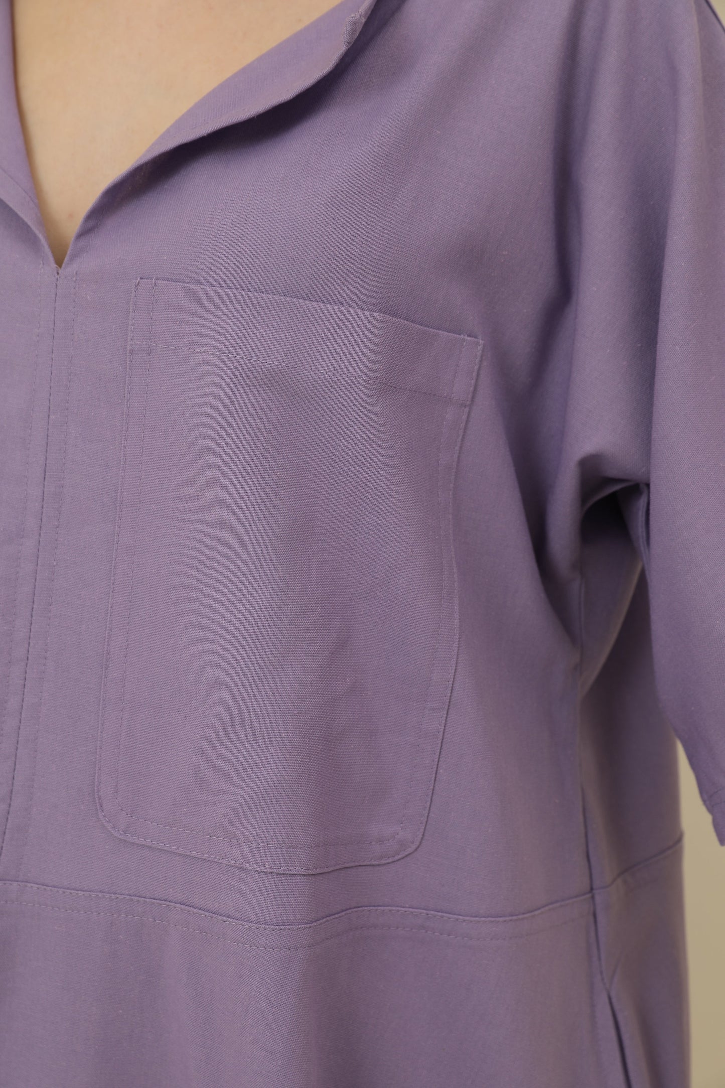 Fashion V-Neck Loose Pocket Mid-Sleeve Mid-Sleeve Cotton Linen Dress