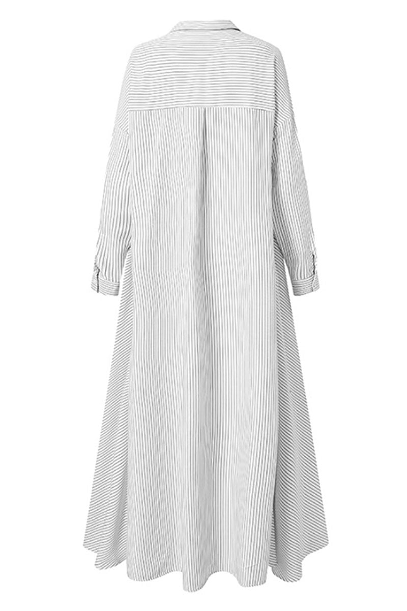 Striped Linen Button Down Casual Maxi Shirt Dress