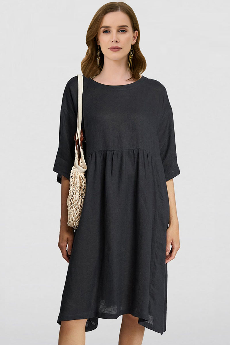 Cotton And Linen A-Line Midi Dress