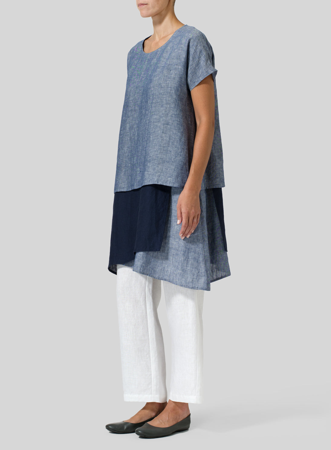Womens Cotton Linen Irregular Multilayer Breathable Colorblock Shirt