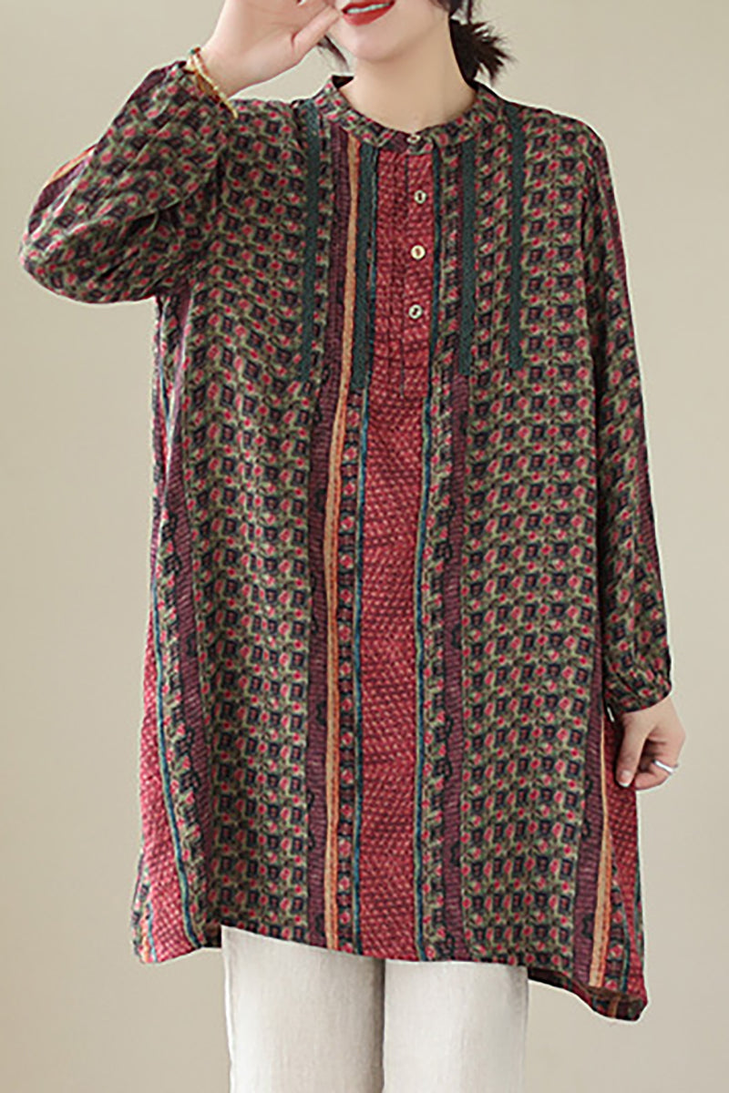 Long Sleeve Round Neck Linen Button Top