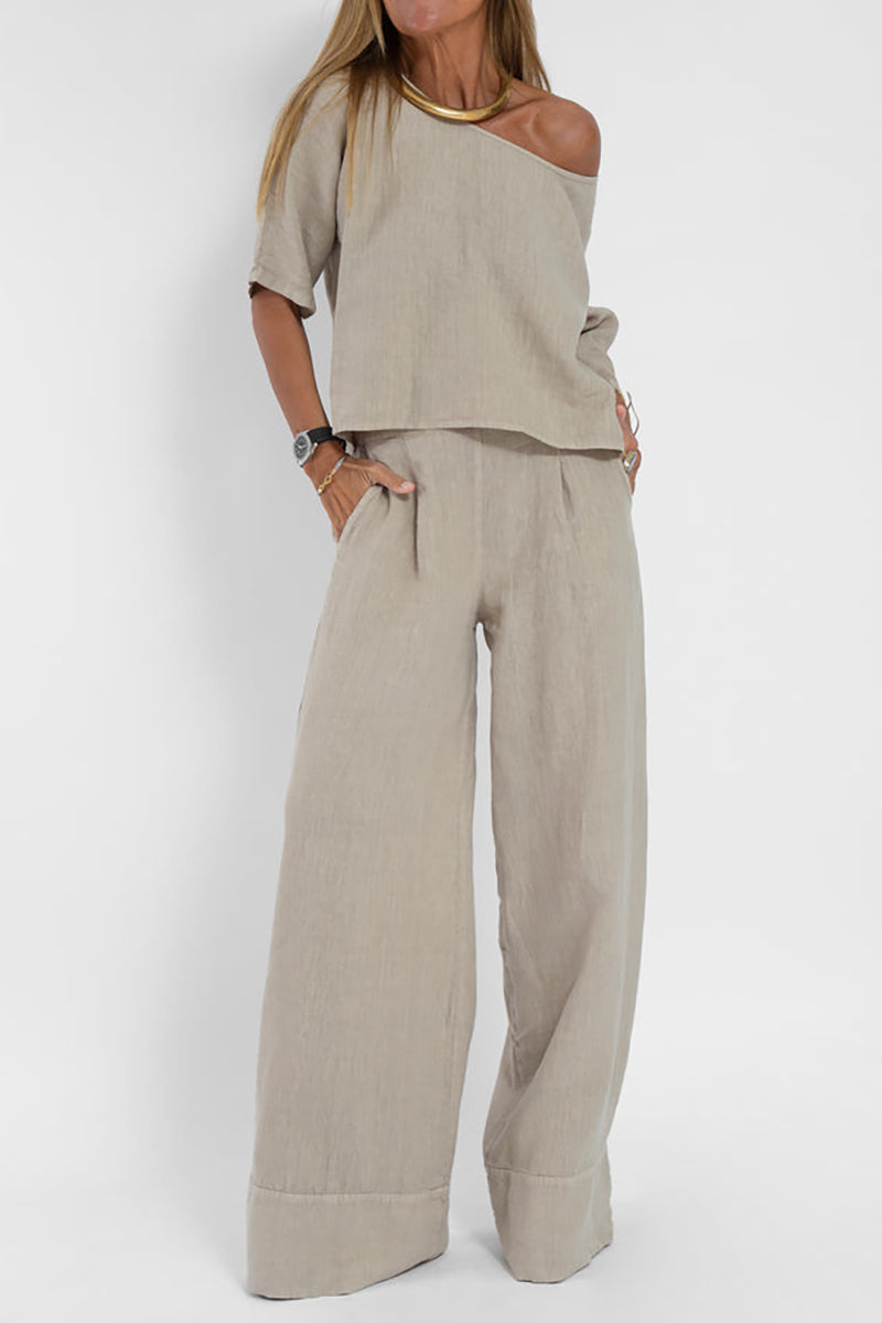 Pocket Wide Leg Pleated Linen Beige Pants Pre Order