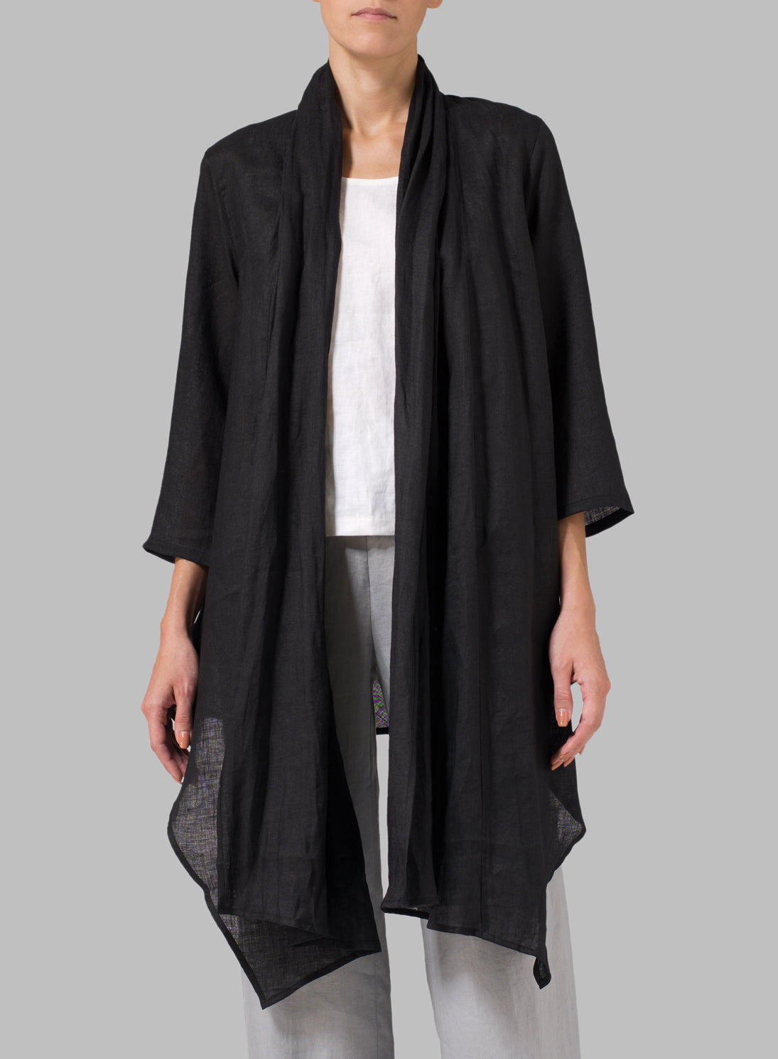 Womens Cotton Linen Long Shawl Collar Jacket