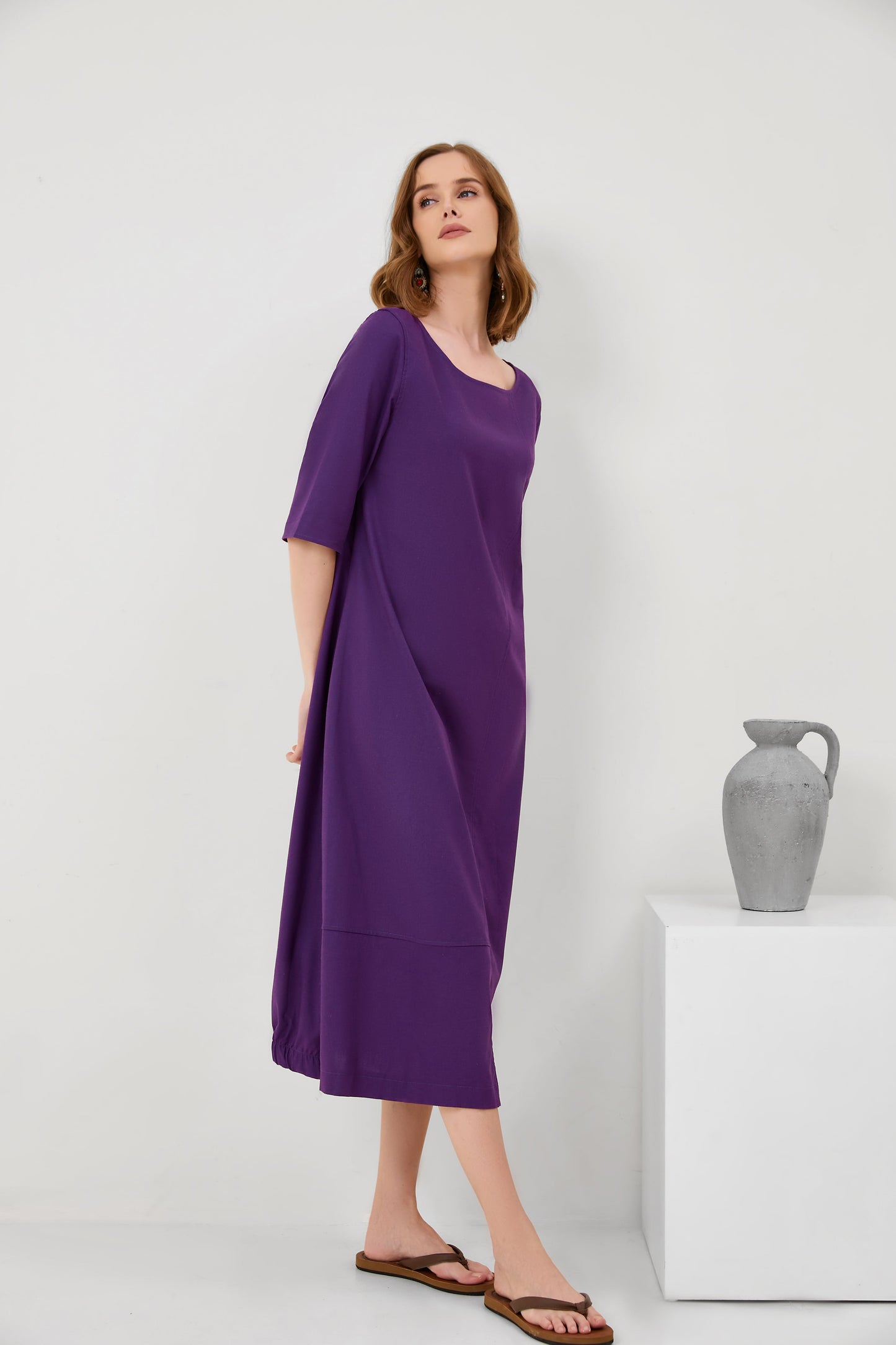 Crew Neck Women Plus Size Dresses Daytime Solid Dresses